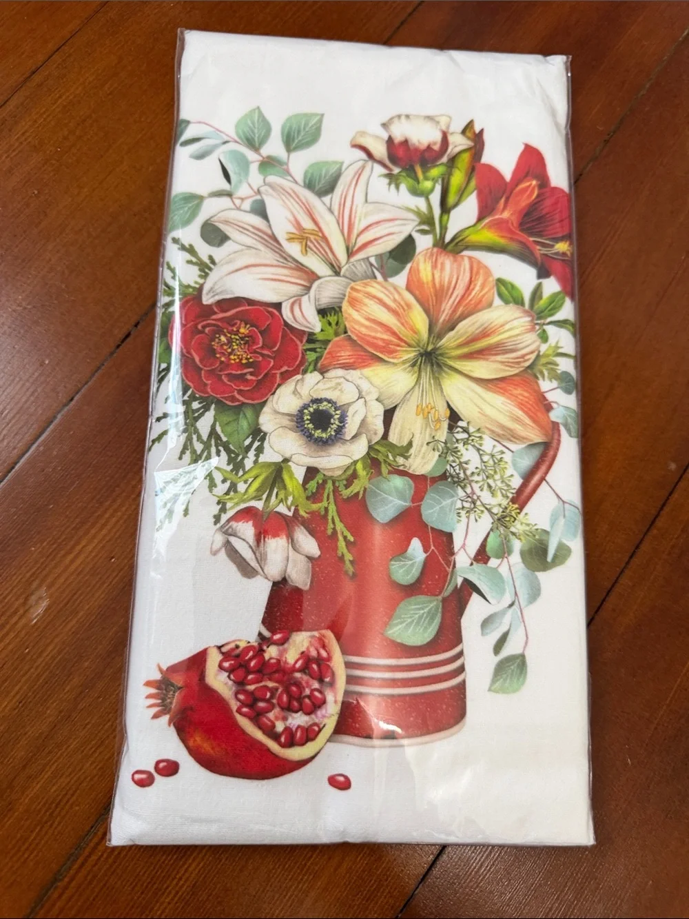 Holiday Floral & Candy Kitchen Towel Set - White with Red and Green Accents